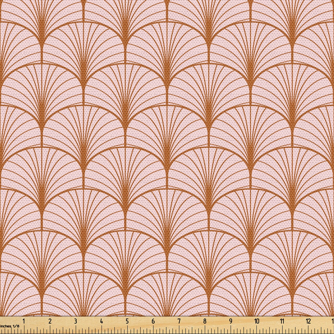 Ambesonne Blush Pink Fabric by The Yard, Art Deco Style Geometric Vintage Repetitive Feathers Scale Motif Pattern, Decorative Fabric for Upholstery and Home Accents, 10 Yards, Ginger and Blush